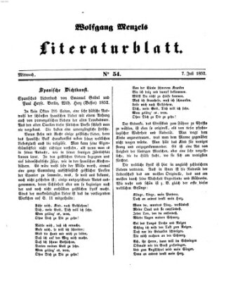 Literaturblatt (Morgenblatt für gebildete Stände) Mittwoch 7. Juli 1852