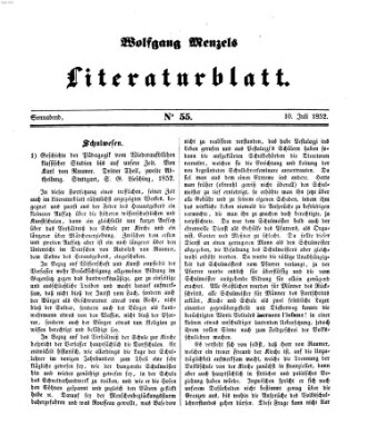 Literaturblatt (Morgenblatt für gebildete Stände) Samstag 10. Juli 1852