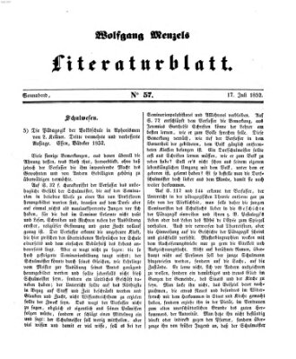 Literaturblatt (Morgenblatt für gebildete Stände) Samstag 17. Juli 1852