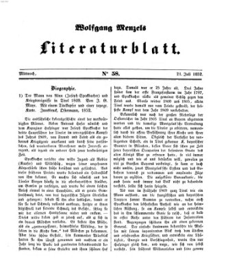 Literaturblatt (Morgenblatt für gebildete Stände) Mittwoch 21. Juli 1852