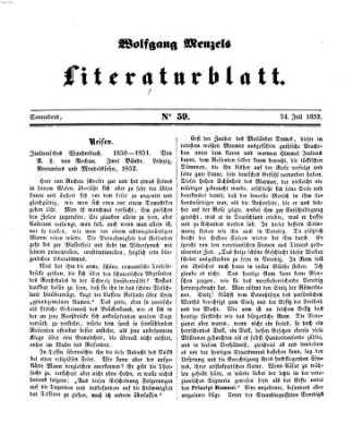 Literaturblatt (Morgenblatt für gebildete Stände) Samstag 24. Juli 1852