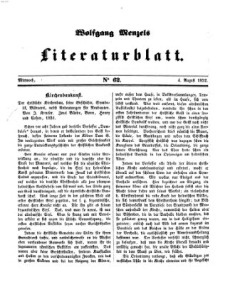 Literaturblatt (Morgenblatt für gebildete Stände) Mittwoch 4. August 1852