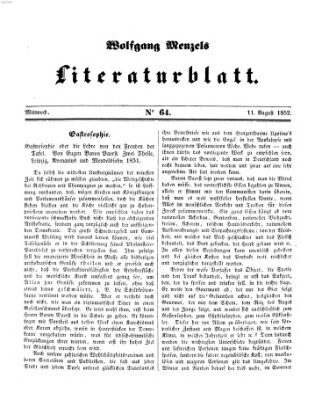 Literaturblatt (Morgenblatt für gebildete Stände) Mittwoch 11. August 1852