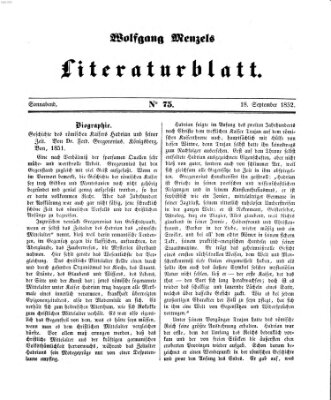 Literaturblatt (Morgenblatt für gebildete Stände) Samstag 18. September 1852