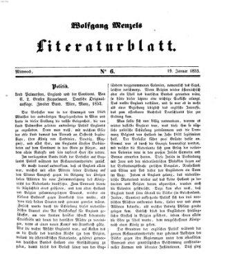 Literaturblatt (Morgenblatt für gebildete Stände) Mittwoch 19. Januar 1853