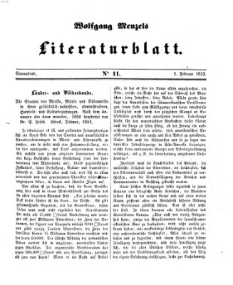 Literaturblatt (Morgenblatt für gebildete Stände) Samstag 5. Februar 1853