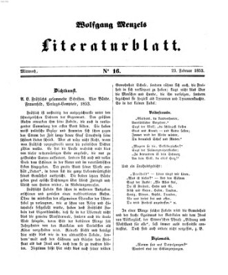 Literaturblatt (Morgenblatt für gebildete Stände) Mittwoch 23. Februar 1853