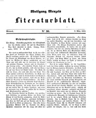 Literaturblatt (Morgenblatt für gebildete Stände) Mittwoch 9. März 1853