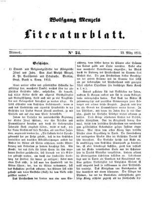 Literaturblatt (Morgenblatt für gebildete Stände) Mittwoch 23. März 1853