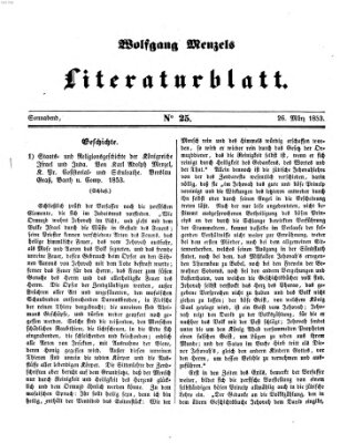 Literaturblatt (Morgenblatt für gebildete Stände) Samstag 26. März 1853