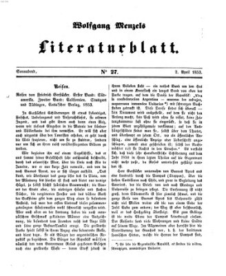 Literaturblatt (Morgenblatt für gebildete Stände) Samstag 2. April 1853