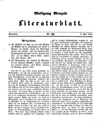 Literaturblatt (Morgenblatt für gebildete Stände) Samstag 9. April 1853