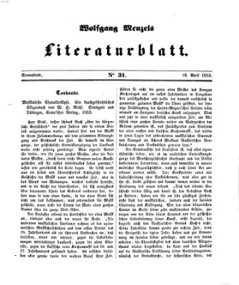 Literaturblatt (Morgenblatt für gebildete Stände) Samstag 16. April 1853