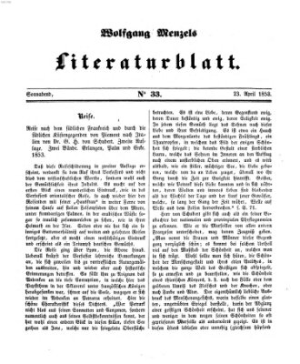 Literaturblatt (Morgenblatt für gebildete Stände) Samstag 23. April 1853