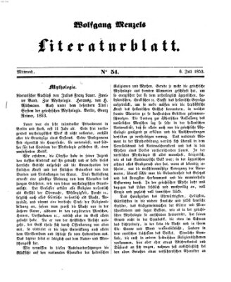 Literaturblatt (Morgenblatt für gebildete Stände) Mittwoch 6. Juli 1853