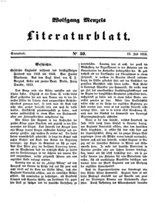 Literaturblatt (Morgenblatt für gebildete Stände) Samstag 23. Juli 1853