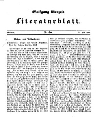 Literaturblatt (Morgenblatt für gebildete Stände) Mittwoch 27. Juli 1853