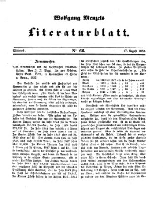 Literaturblatt (Morgenblatt für gebildete Stände) Mittwoch 17. August 1853