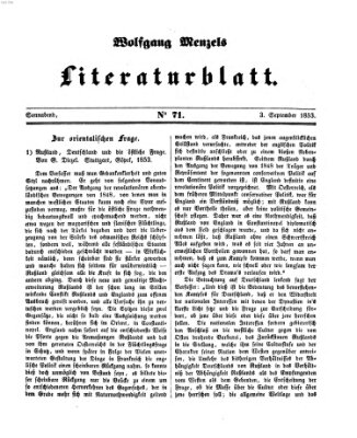 Literaturblatt (Morgenblatt für gebildete Stände) Samstag 3. September 1853