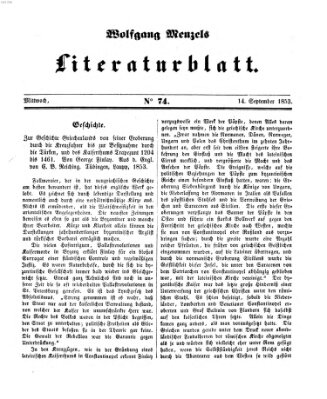 Literaturblatt (Morgenblatt für gebildete Stände) Mittwoch 14. September 1853