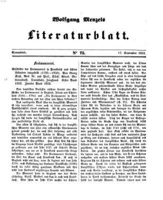 Literaturblatt (Morgenblatt für gebildete Stände) Samstag 17. September 1853