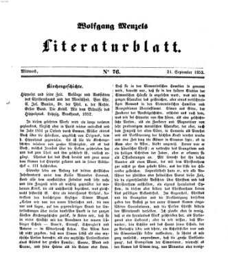 Literaturblatt (Morgenblatt für gebildete Stände) Mittwoch 21. September 1853