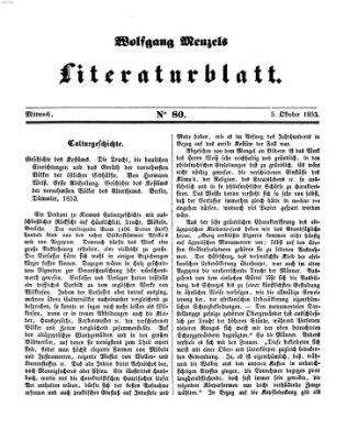 Literaturblatt (Morgenblatt für gebildete Stände) Mittwoch 5. Oktober 1853