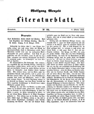 Literaturblatt (Morgenblatt für gebildete Stände) Samstag 8. Oktober 1853