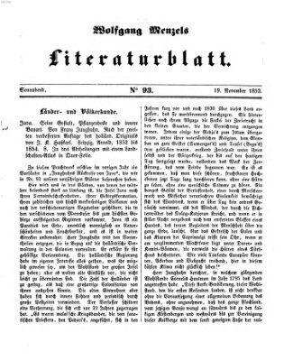 Literaturblatt (Morgenblatt für gebildete Stände) Samstag 19. November 1853