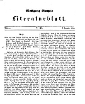 Literaturblatt (Morgenblatt für gebildete Stände) Mittwoch 7. Dezember 1853