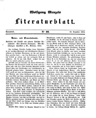 Literaturblatt (Morgenblatt für gebildete Stände) Samstag 10. Dezember 1853