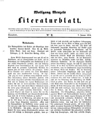 Literaturblatt (Morgenblatt für gebildete Stände) Samstag 7. Januar 1854