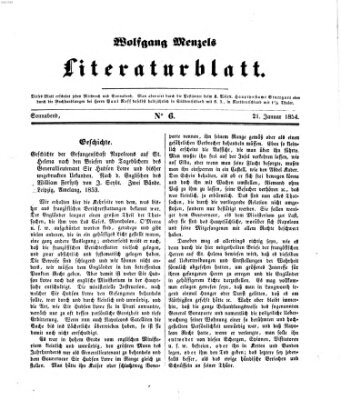 Literaturblatt (Morgenblatt für gebildete Stände) Samstag 21. Januar 1854