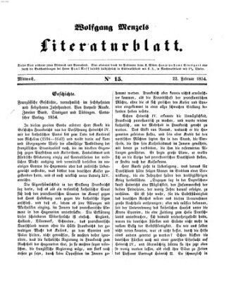 Literaturblatt (Morgenblatt für gebildete Stände) Mittwoch 22. Februar 1854