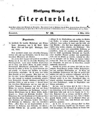 Literaturblatt (Morgenblatt für gebildete Stände) Samstag 4. März 1854