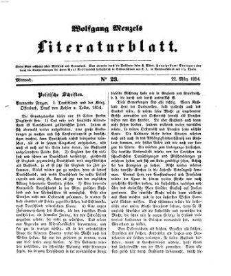 Literaturblatt (Morgenblatt für gebildete Stände) Mittwoch 22. März 1854