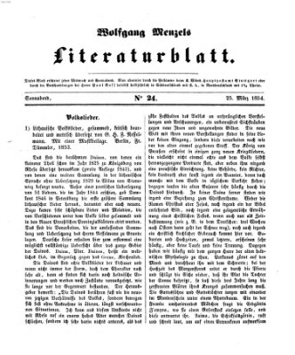 Literaturblatt (Morgenblatt für gebildete Stände) Samstag 25. März 1854