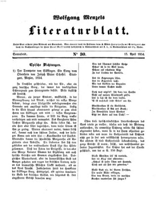 Literaturblatt (Morgenblatt für gebildete Stände) Samstag 15. April 1854