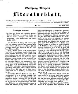 Literaturblatt (Morgenblatt für gebildete Stände) Samstag 22. April 1854