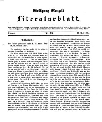 Literaturblatt (Morgenblatt für gebildete Stände) Mittwoch 26. April 1854