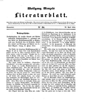 Literaturblatt (Morgenblatt für gebildete Stände) Samstag 29. April 1854