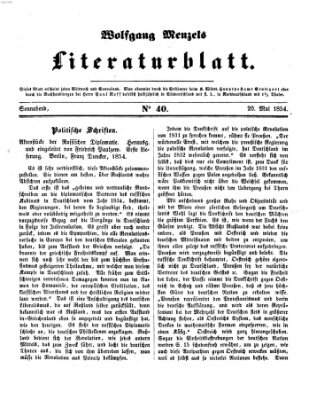 Literaturblatt (Morgenblatt für gebildete Stände) Samstag 20. Mai 1854