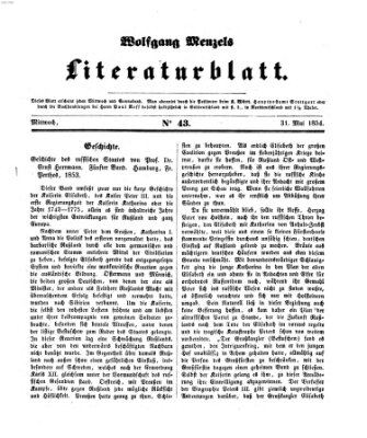 Literaturblatt (Morgenblatt für gebildete Stände) Mittwoch 31. Mai 1854