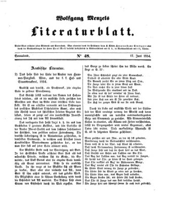 Literaturblatt (Morgenblatt für gebildete Stände) Samstag 17. Juni 1854