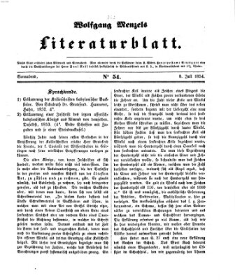 Literaturblatt (Morgenblatt für gebildete Stände) Samstag 8. Juli 1854