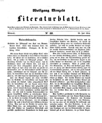 Literaturblatt (Morgenblatt für gebildete Stände) Mittwoch 26. Juli 1854