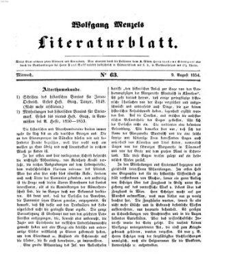 Literaturblatt (Morgenblatt für gebildete Stände) Mittwoch 9. August 1854