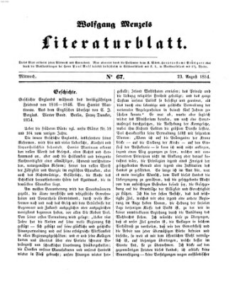 Literaturblatt (Morgenblatt für gebildete Stände) Mittwoch 23. August 1854