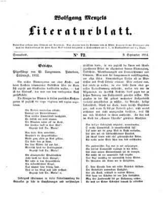 Literaturblatt (Morgenblatt für gebildete Stände) Samstag 9. September 1854