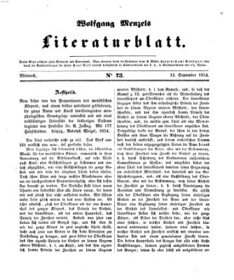 Literaturblatt (Morgenblatt für gebildete Stände) Mittwoch 13. September 1854
